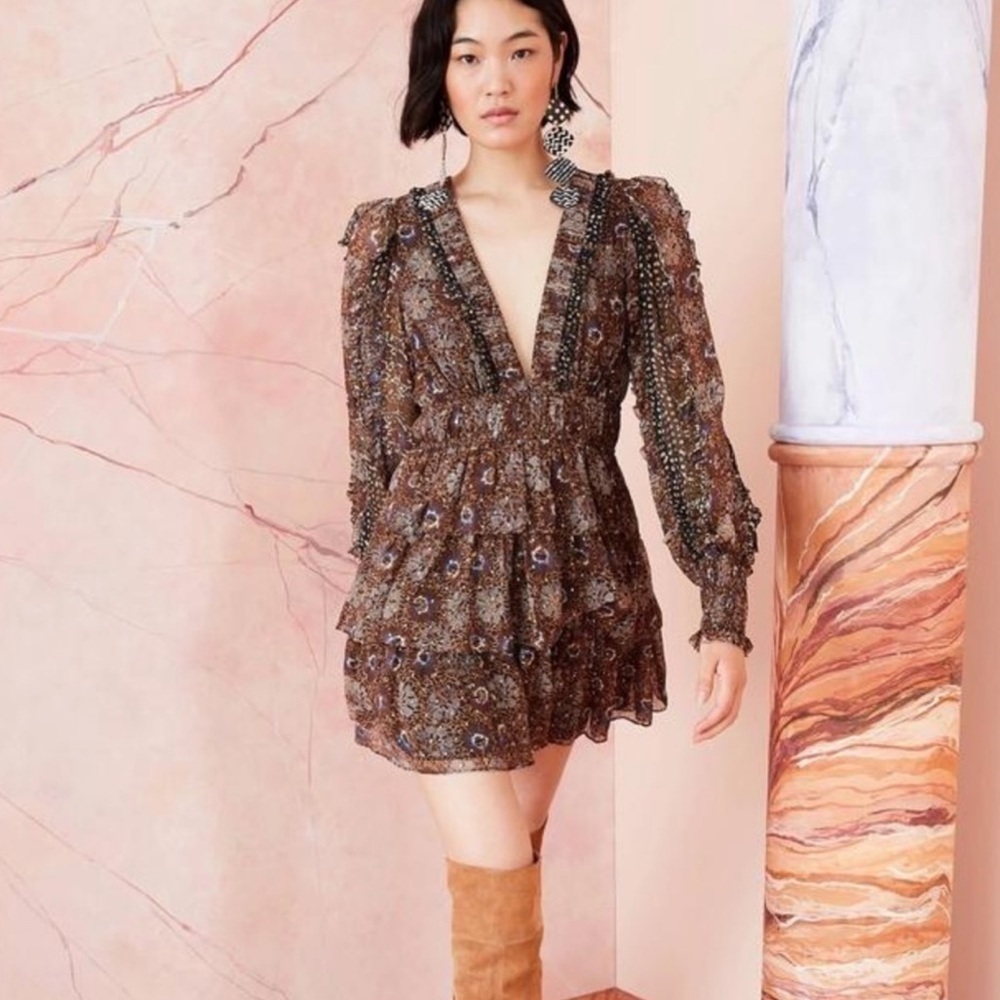 Ulla Johnson Tiered Silk Blend Brisa Mini Dress Noir Patchwork Sz 2 Party Dress